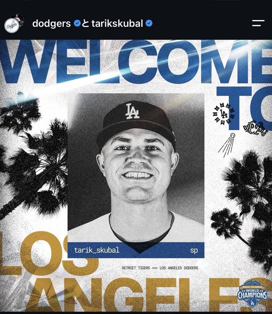 道奇換來Tarik Skubal 29號裝備已備妥